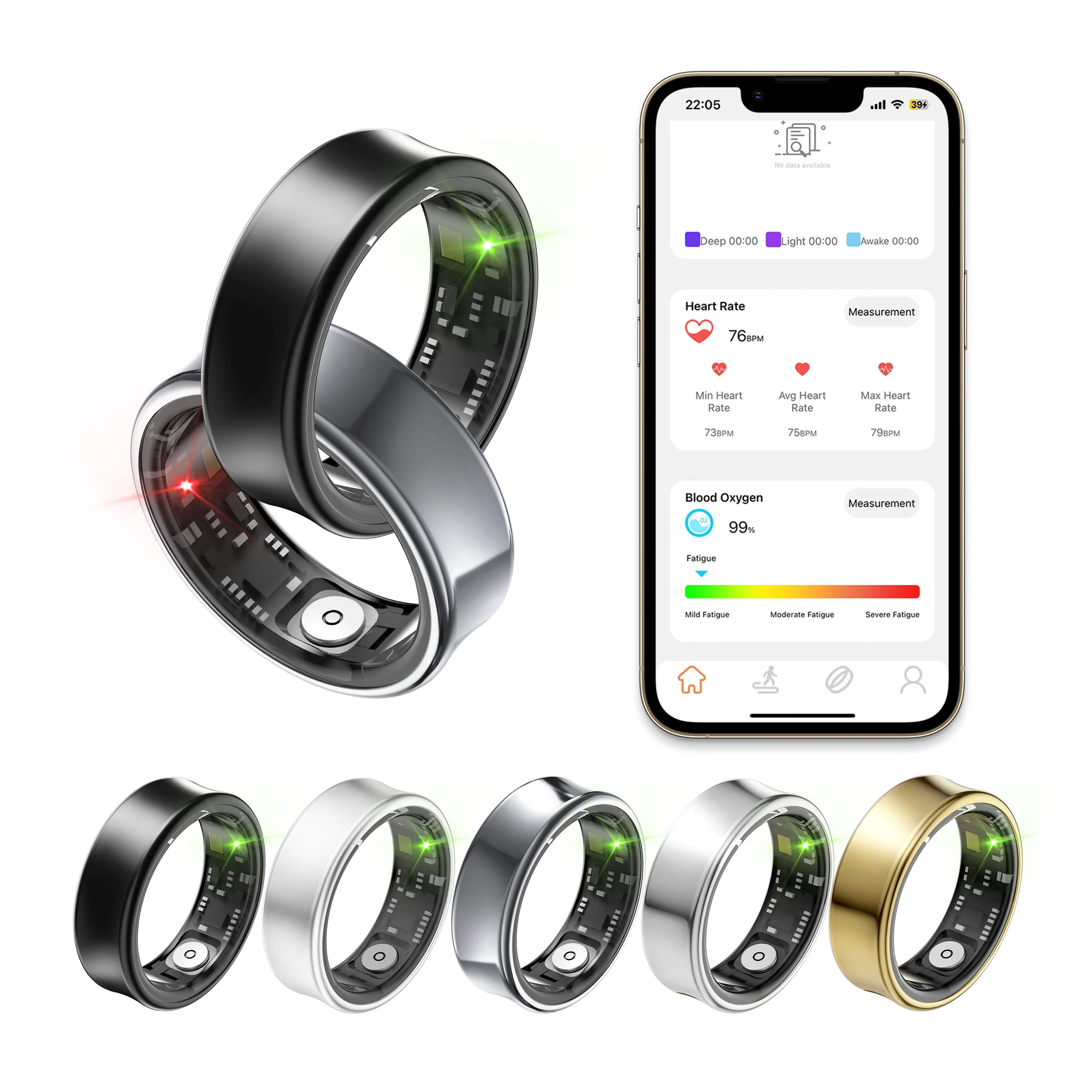 Fashion Healthy Ring Intelligent Black Titanium Alloy Men Women Health Monitor Fitness Tracker 5ATM Waterproof Men Smart Rings