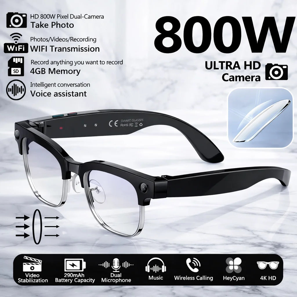 2026New Smart Glasses with 800W Pixel Camera  AI Photo Recognition Call Voice Translation Video Recording Sunglasses Men & Women