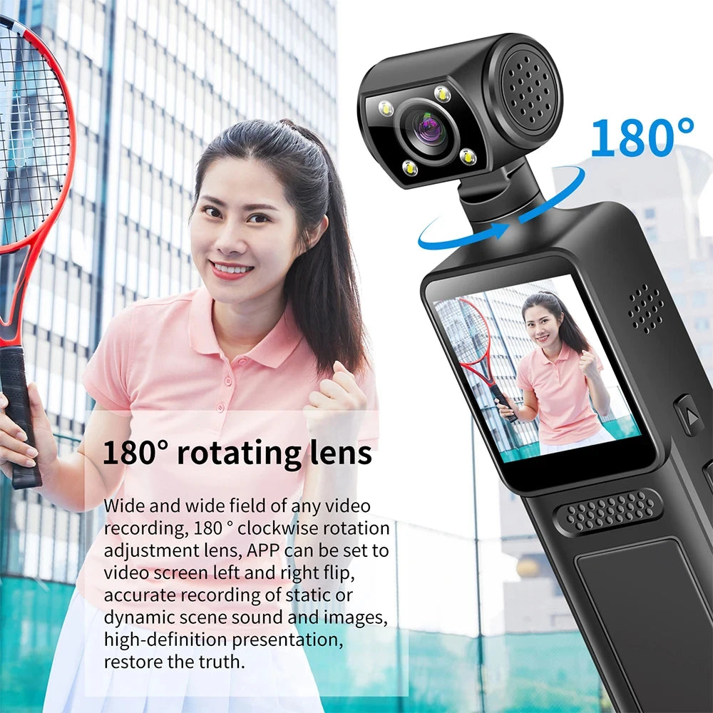 Action Camera 180° Rotatable Lens 4K Ultra HD WiFi Sports Camera Infrared Night Vision Vlog Bicycle Motorcycle Driving Recorder