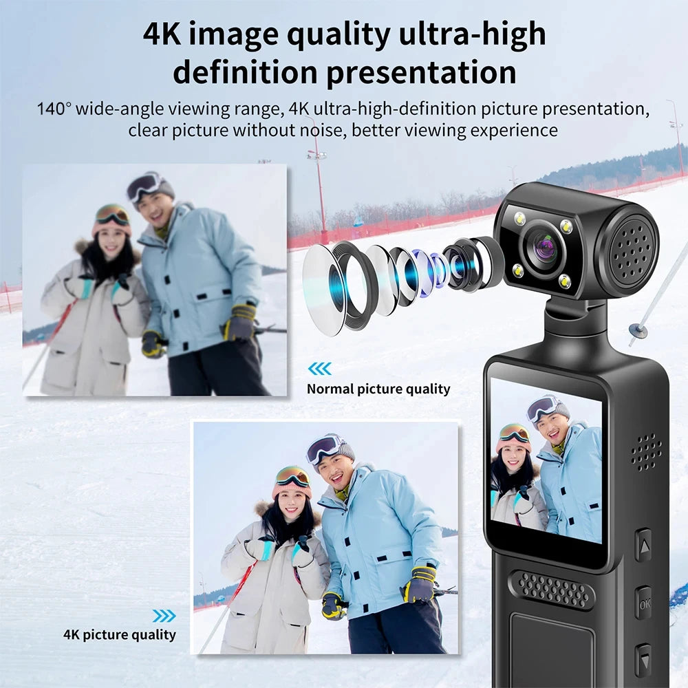 Action Camera 180° Rotatable Lens 4K Ultra HD WiFi Sports Camera Infrared Night Vision Vlog Bicycle Motorcycle Driving Recorder