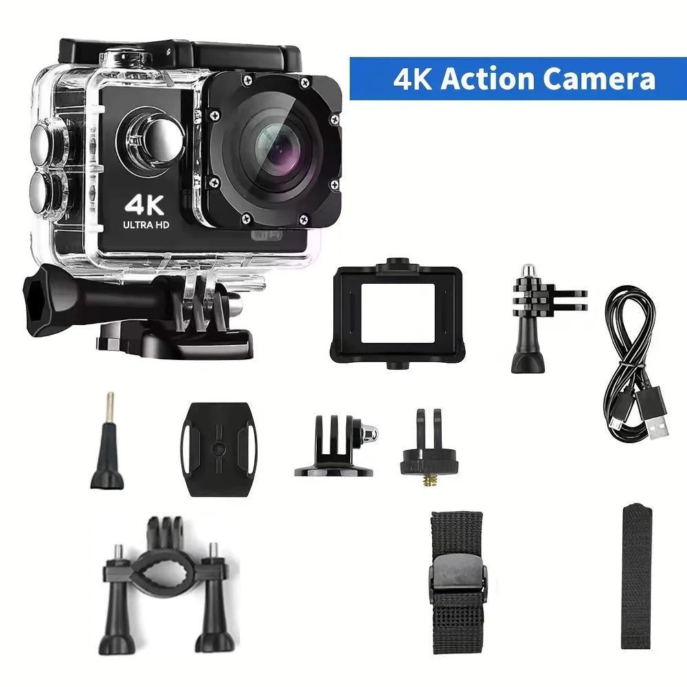 Action Camera 4K WiFi 2.0 Inch  Video Recording 30M Waterproof Bicycle Motorcycles Touch Screen 140° Wide Angle Sports Cameras