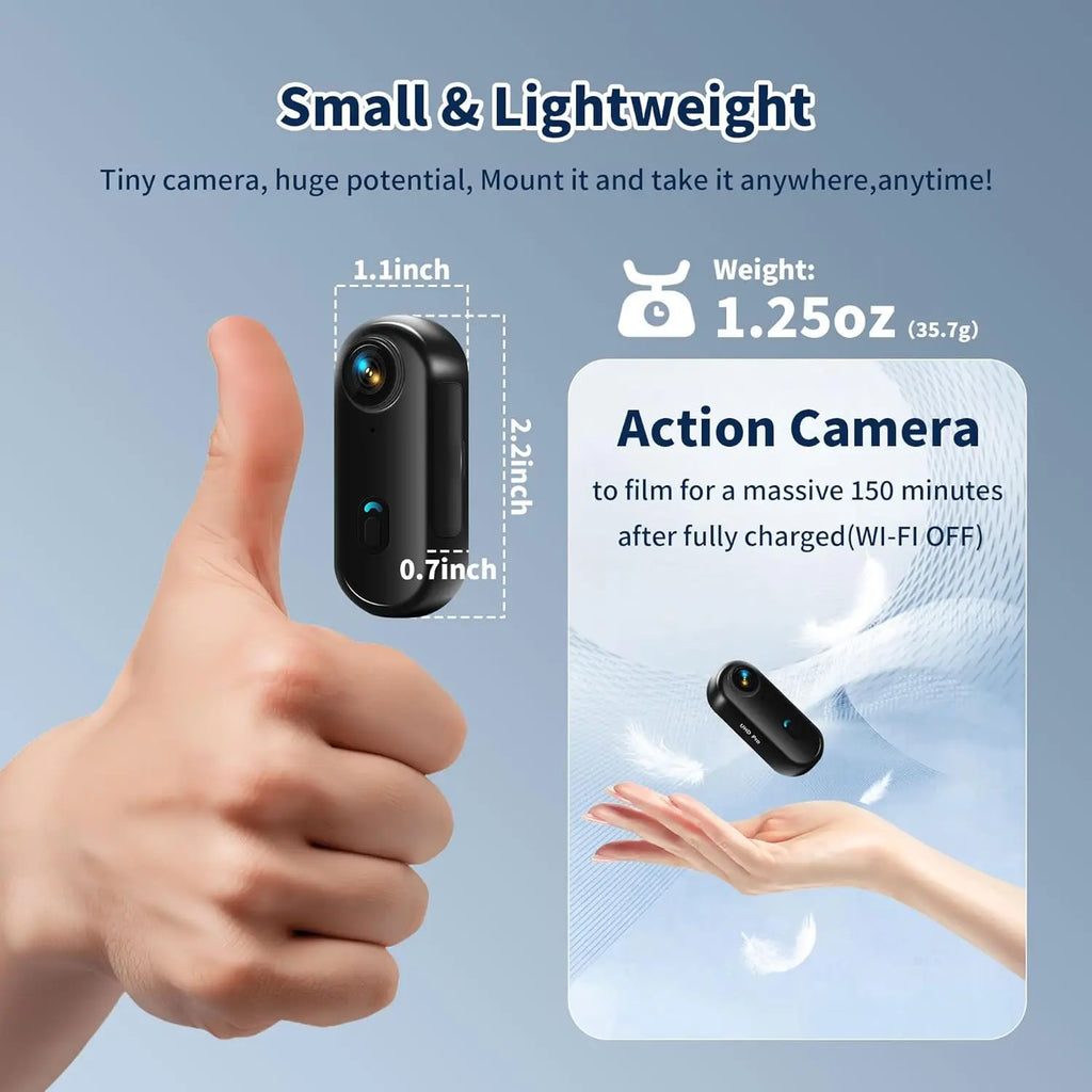 4K body camera: portable thumb-sized action cam, mountable anywhere for work, travel, fishing, pet walks.