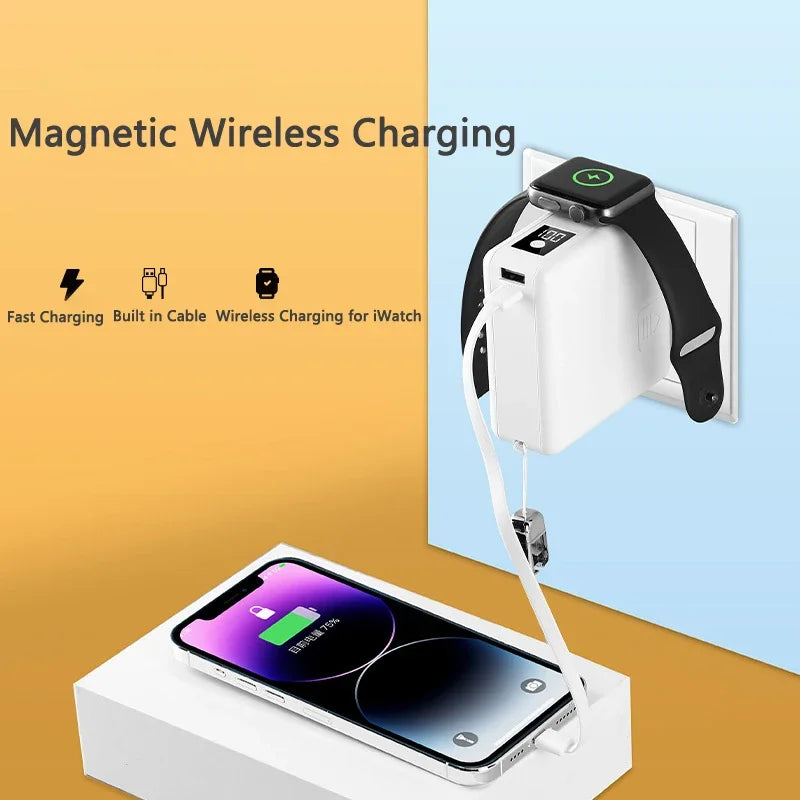 15000mAh Magnetic Wireless Power Bank with Cable AC Plug Wall Charger PD 45W Fast Charger For iPhone 16 iWatch Laptop Powerbank