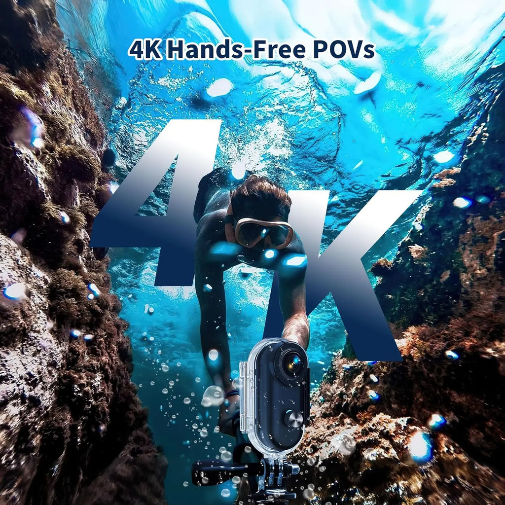 4K body camera: portable thumb-sized action cam, mountable anywhere for work, travel, fishing, pet walks.