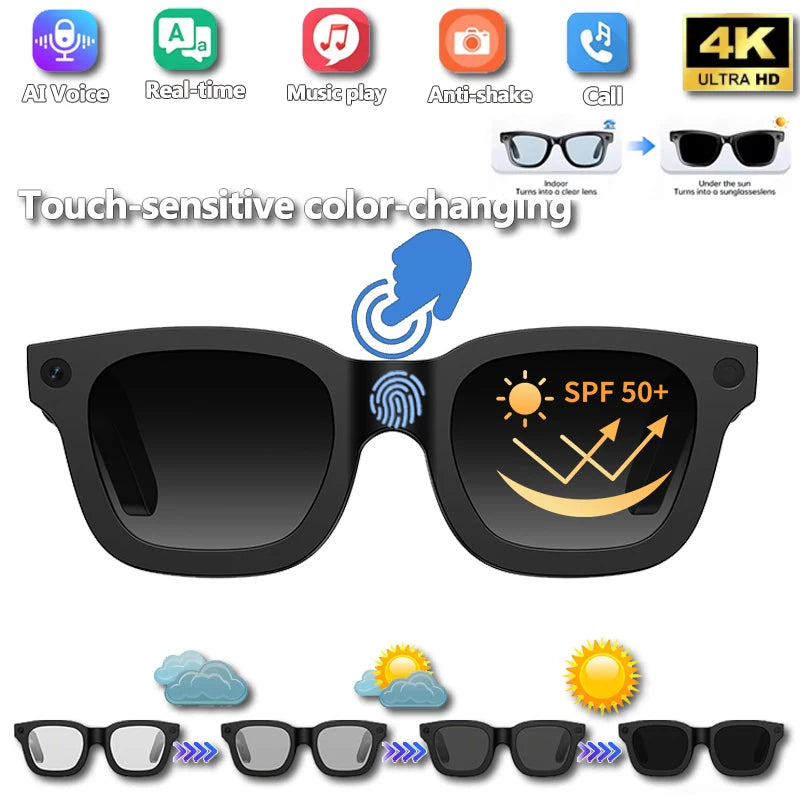 2026 Smart Glasses HD Photo Video OpenAI Record Translation Touch Photochromic Lenses Bluetooth Call Music Multifunction Glasses
