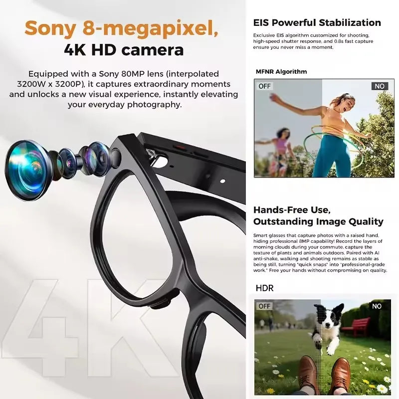 2026 Smart Glasses Women 3600mAh Power Bank 800W Camera 120+Languages Translation Recording Videos Music Player Call Glasses Men