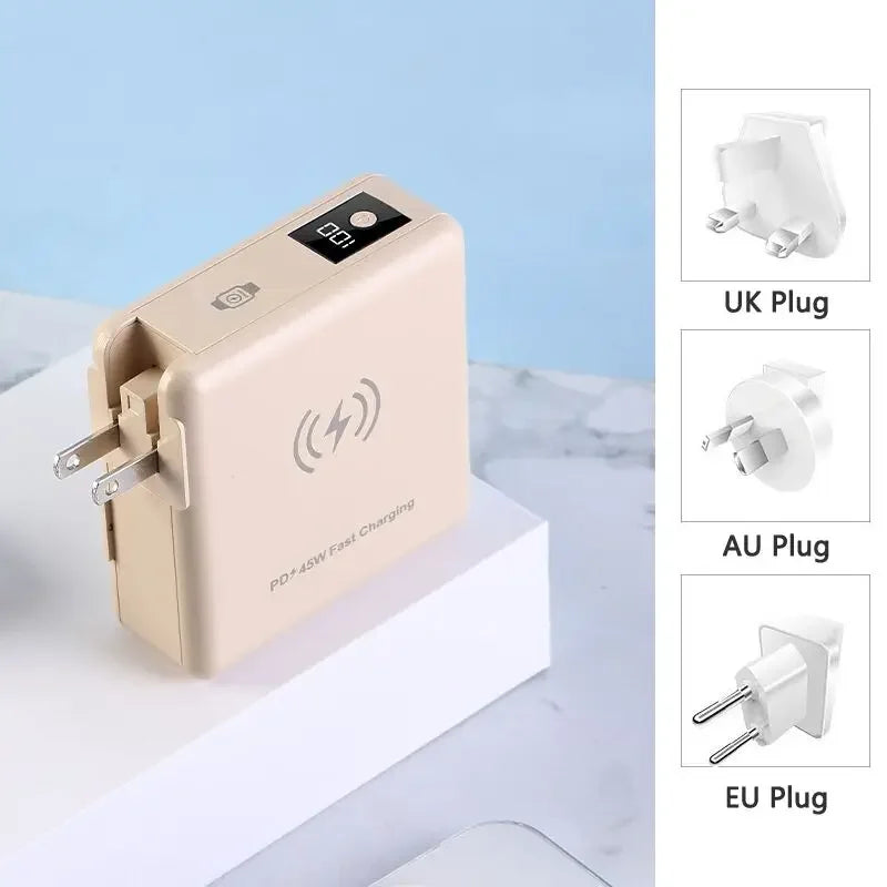 15000mAh Magnetic Wireless Power Bank with Cable AC Plug Wall Charger PD 45W Fast Charger For iPhone 16 iWatch Laptop Powerbank