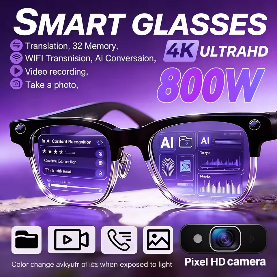 2026New Smart Glasses with 800W Pixel Camera  AI Photo Recognition Call Voice Translation Video Recording Sunglasses Men & Women