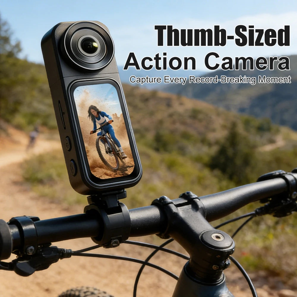 Thumb Action Camera with Magnetic Mount, 2.7K Video, WiFi Transfer, Remote Control for Riding & Sports Rotating Wide-Angle Lens
