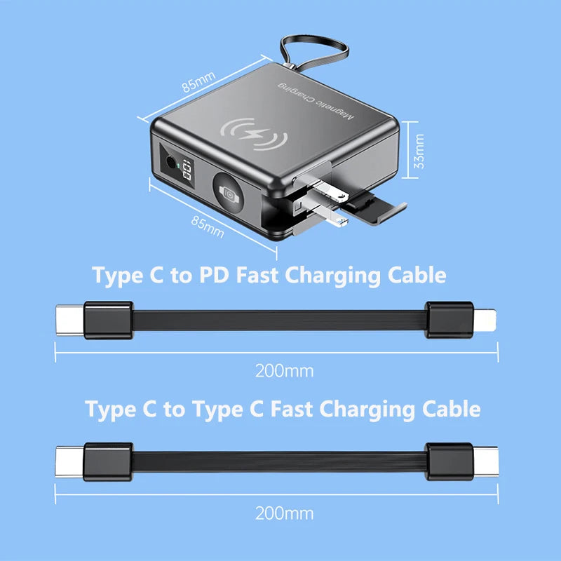 15000mAh Magnetic Wireless Power Bank with Cable AC Plug Wall Charger PD 45W Fast Charger For iPhone 16 iWatch Laptop Powerbank