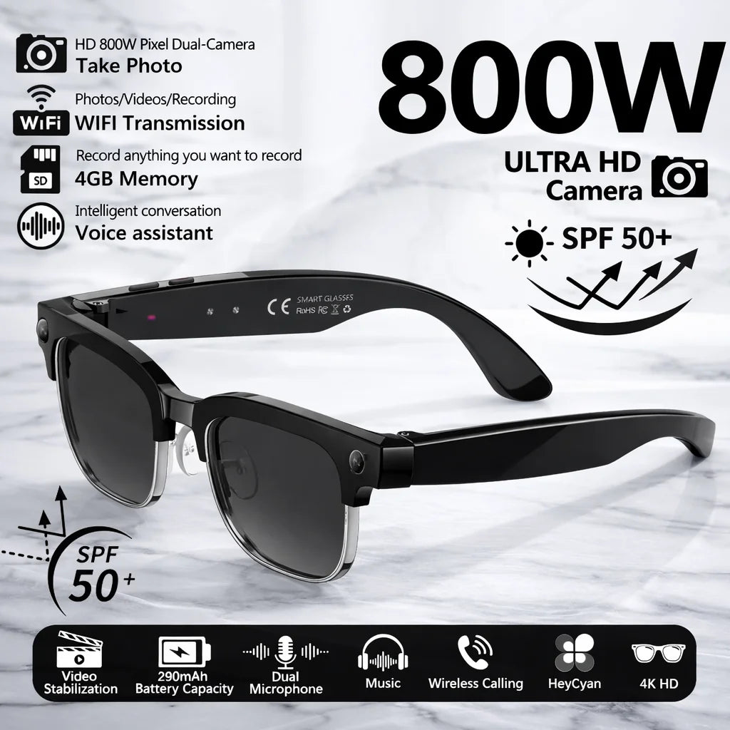 2026New Smart Glasses with 800W Pixel Camera  AI Photo Recognition Call Voice Translation Video Recording Sunglasses Men & Women
