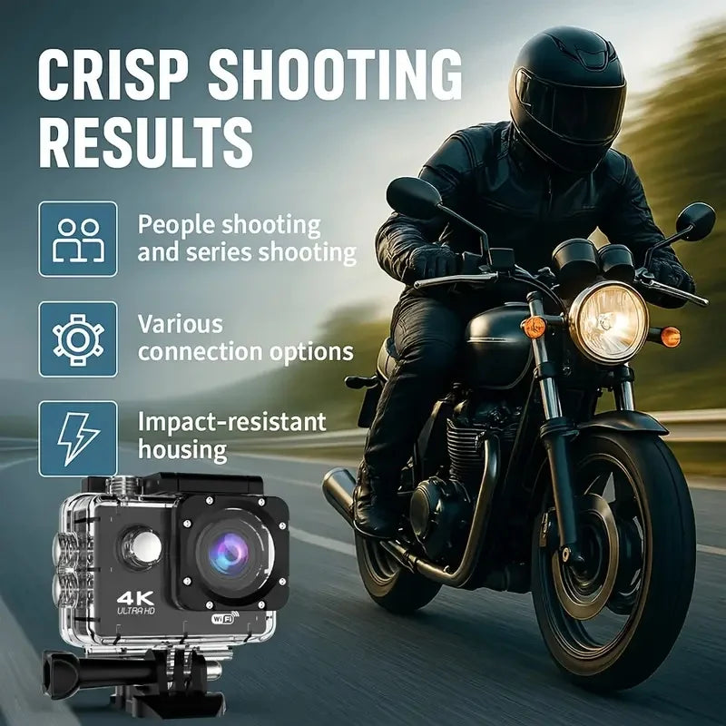 4K Action Camera with 120° Wide - Angle + WiFi - APP Control, Capable of Shooting in Scenes like Diving and Skiing