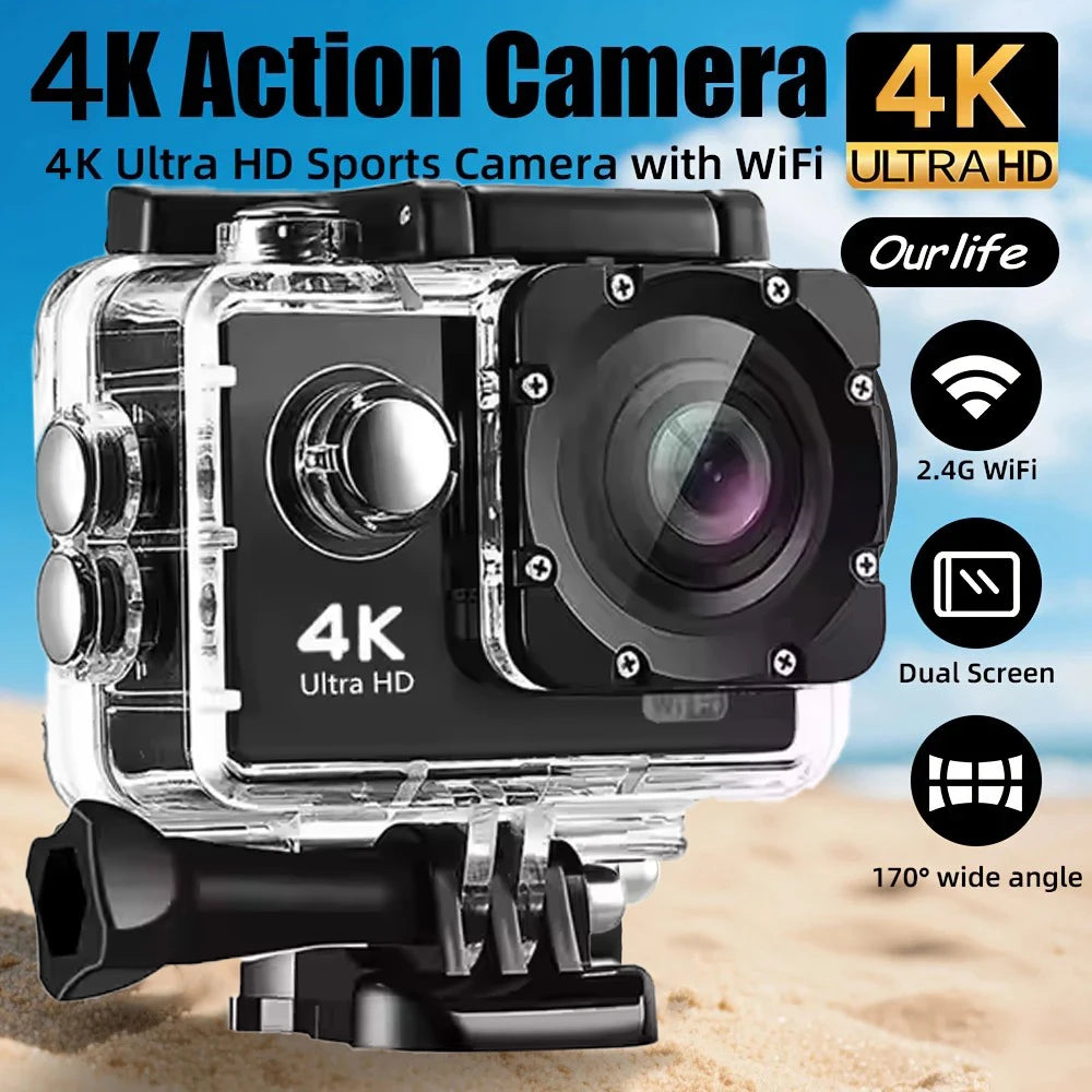Action Camera 4K WiFi 2.0 Inch  Video Recording 30M Waterproof Bicycle Motorcycles Touch Screen 140° Wide Angle Sports Cameras