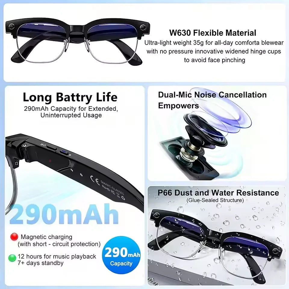 2026New Smart Glasses with 800W Pixel Camera  AI Photo Recognition Call Voice Translation Video Recording Sunglasses Men & Women