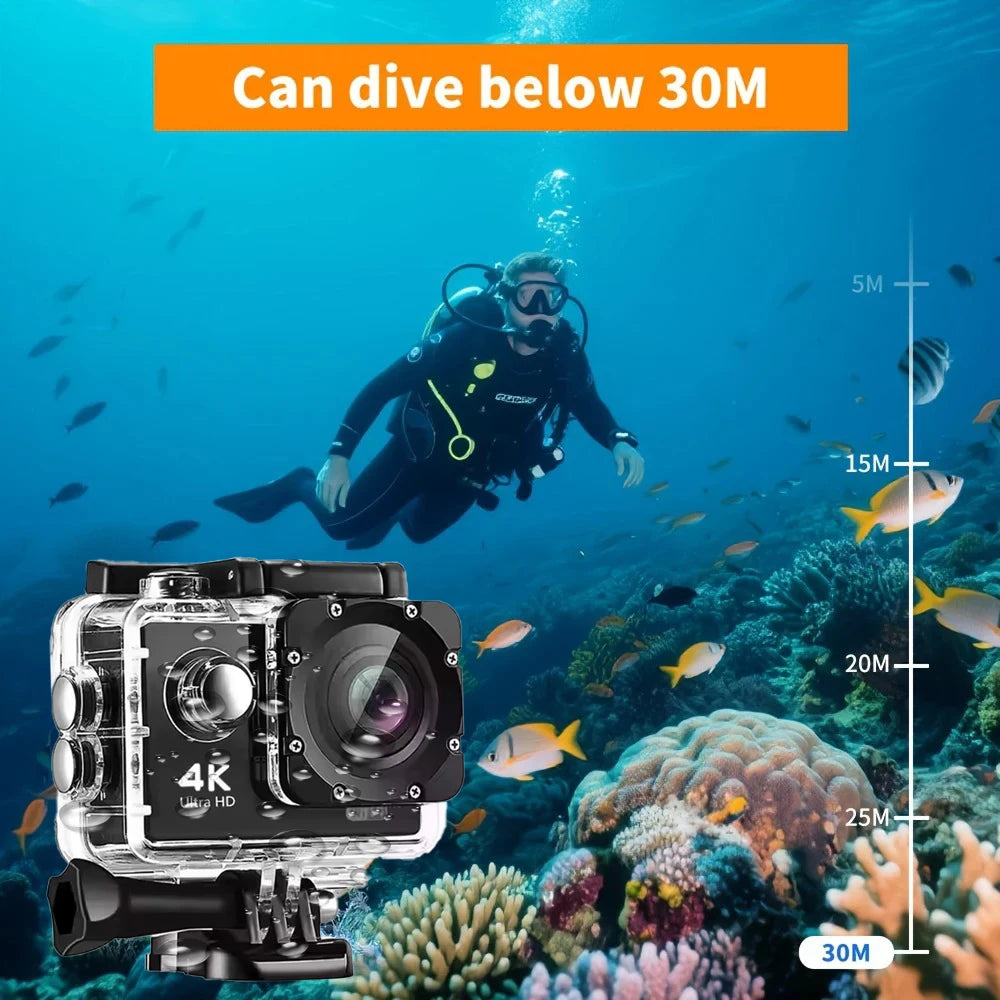 Action Camera 4K WiFi 2.0 Inch  Video Recording 30M Waterproof Bicycle Motorcycles Touch Screen 140° Wide Angle Sports Cameras