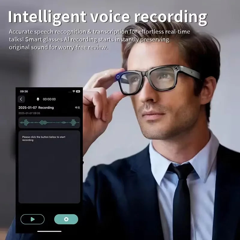 2026 Smart Glasses Men 8MP Camera WiFi Bluetooth Touch Control IP67 Waterproof AI Translation Noise Cancelling AI Glasses Women