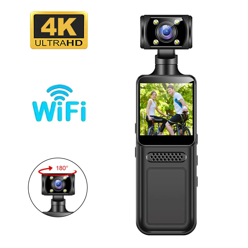 Action Camera 180° Rotatable Lens 4K Ultra HD WiFi Sports Camera Infrared Night Vision Vlog Bicycle Motorcycle Driving Recorder