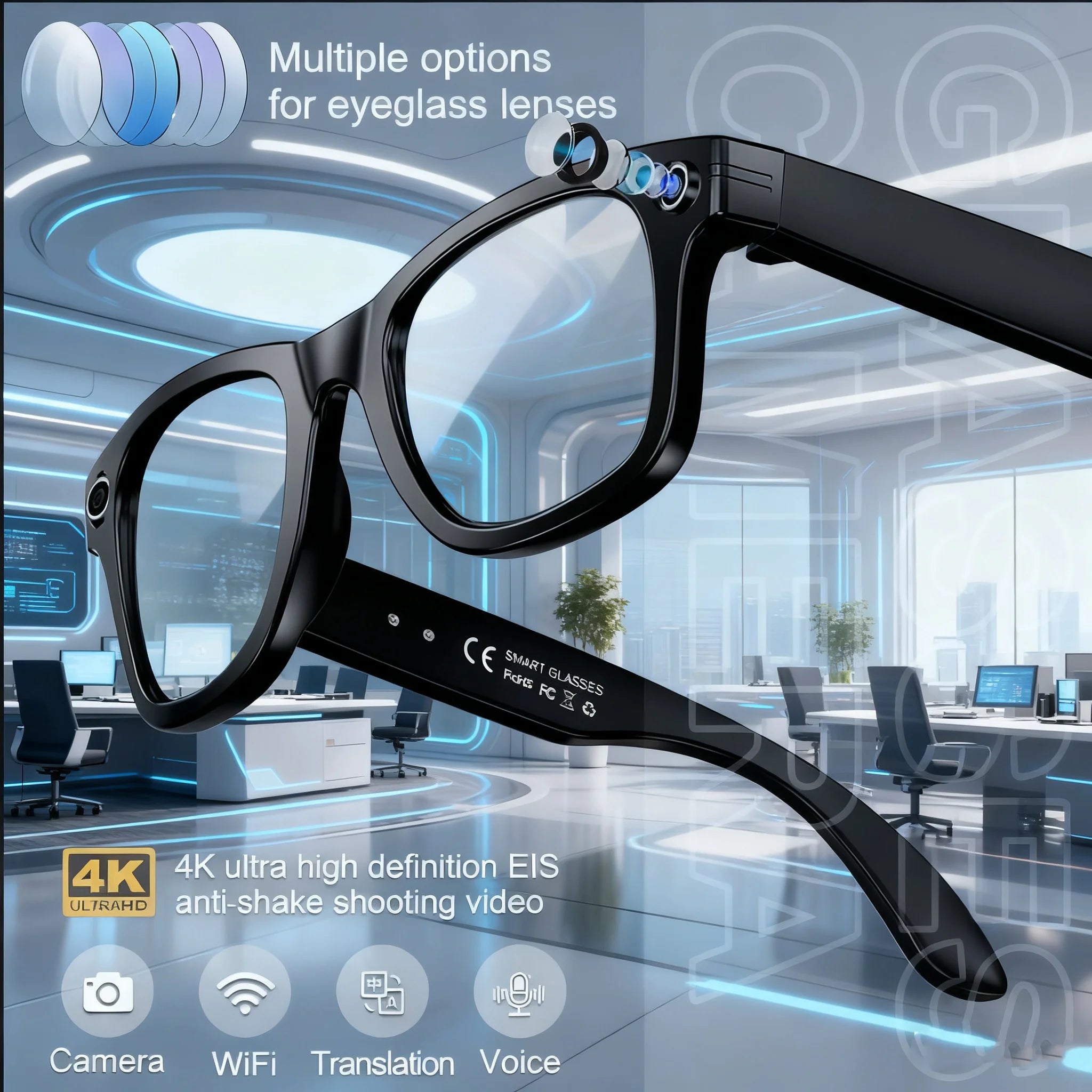 2025  Smart  Sunglasses ai smart glasses with Camera Video 8MP Translation  Bluetooth Call Music Play Men Women  Recording 100+