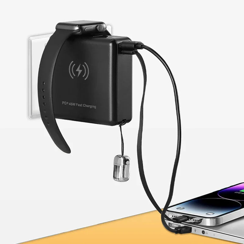 15000mAh Magnetic Wireless Power Bank with Cable AC Plug Wall Charger PD 45W Fast Charger For iPhone 16 iWatch Laptop Powerbank