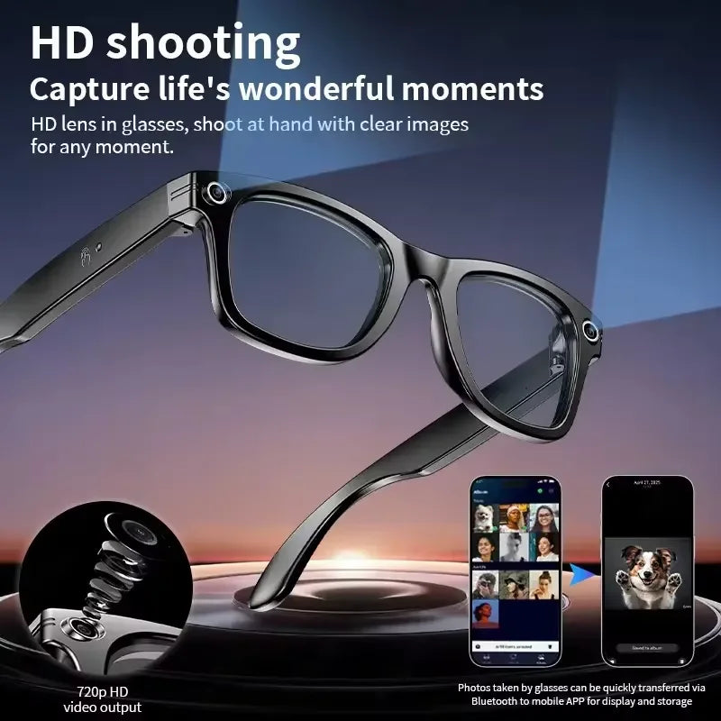 2026 Smart Glasses Men 8MP Camera WiFi Bluetooth Touch Control IP67 Waterproof AI Translation Noise Cancelling AI Glasses Women