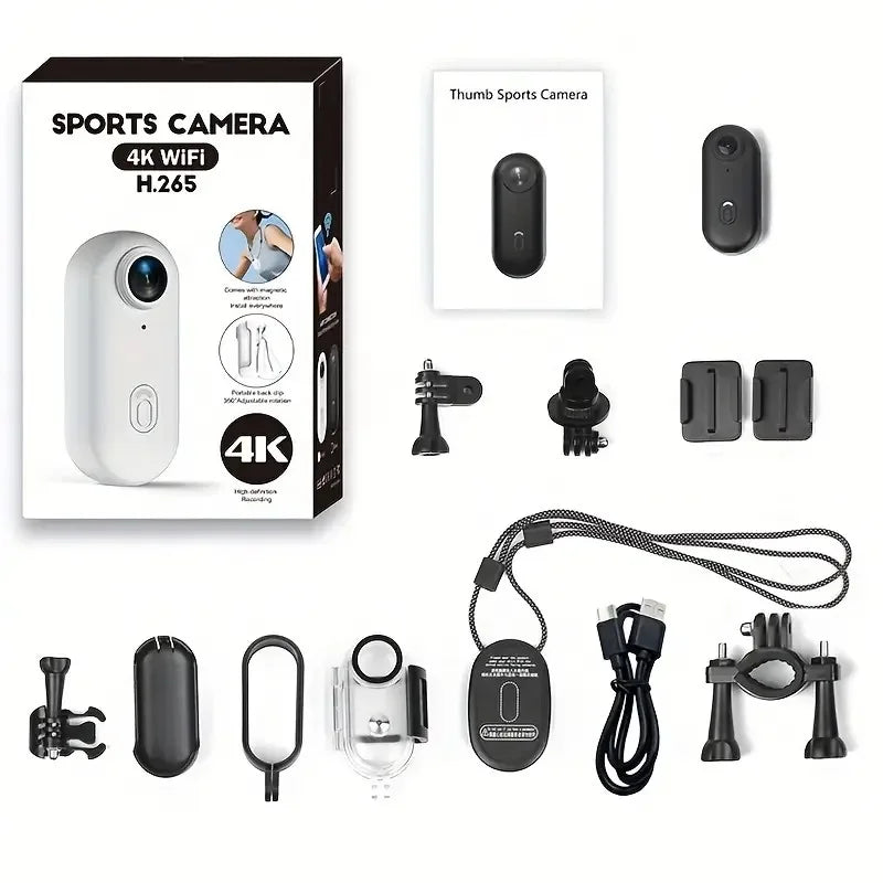 4K Thumb Action Camera, HD Sports Camera, Digital Image Stabilization, Automatic Exposure, 800mAh Battery, Rechargeable Lithium