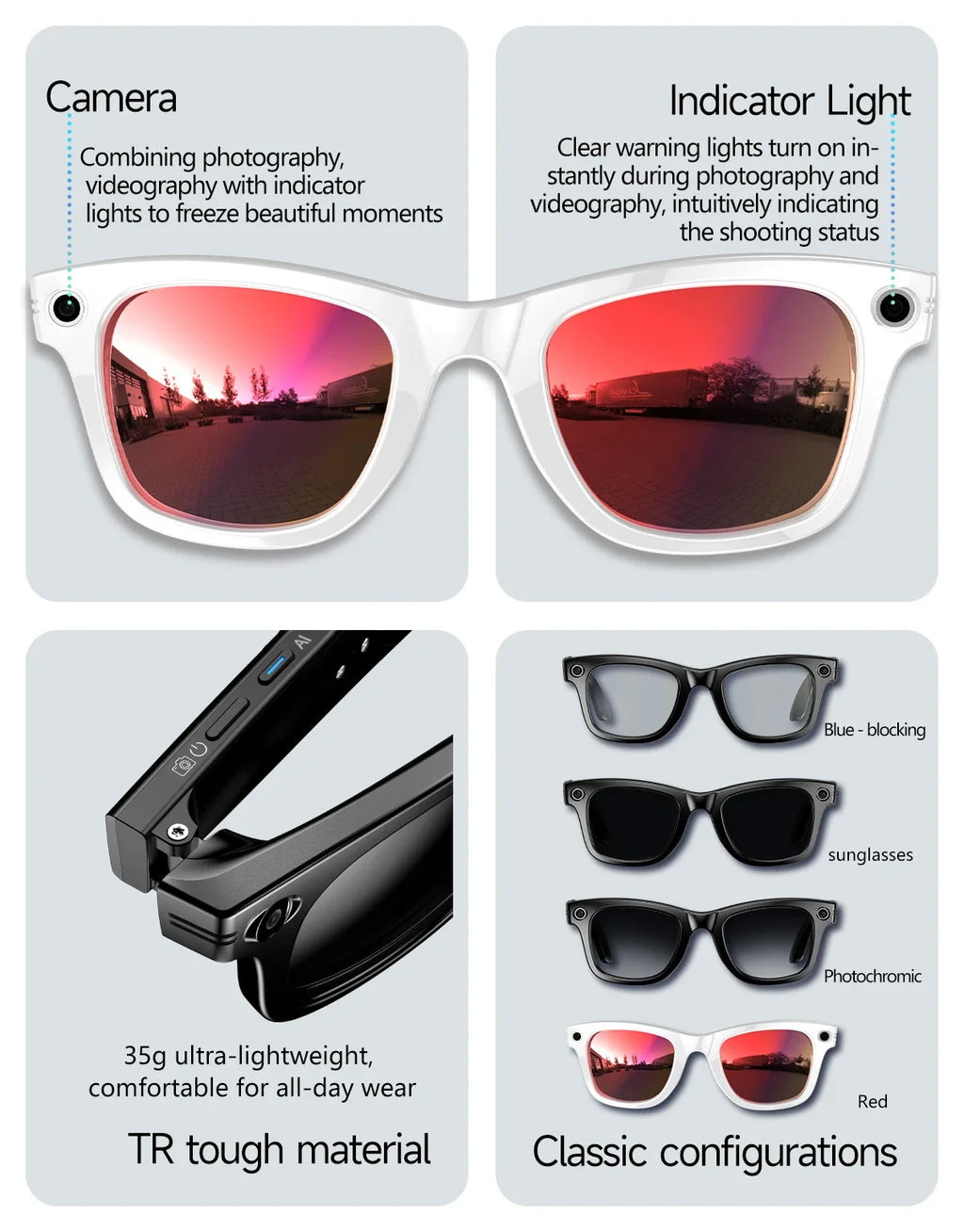 2025  Smart  Sunglasses ai smart glasses with Camera Video 8MP Translation  Bluetooth Call Music Play Men Women  Recording 100+
